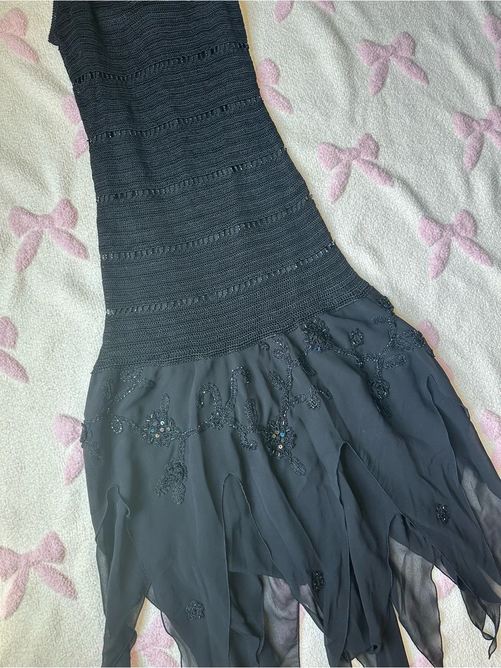 Black Spaghetti Strap Evening Dress with Beaded Skirt